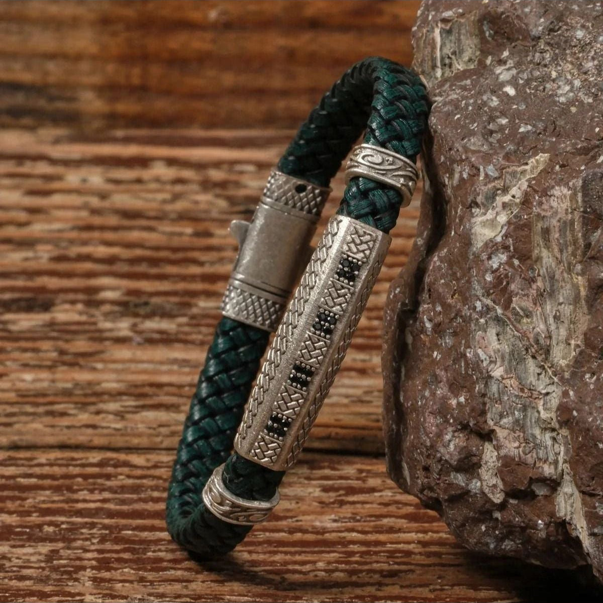 Handmade Genuine Leather and Brass Motif Locked Buckle Bracelet SPF-P-025