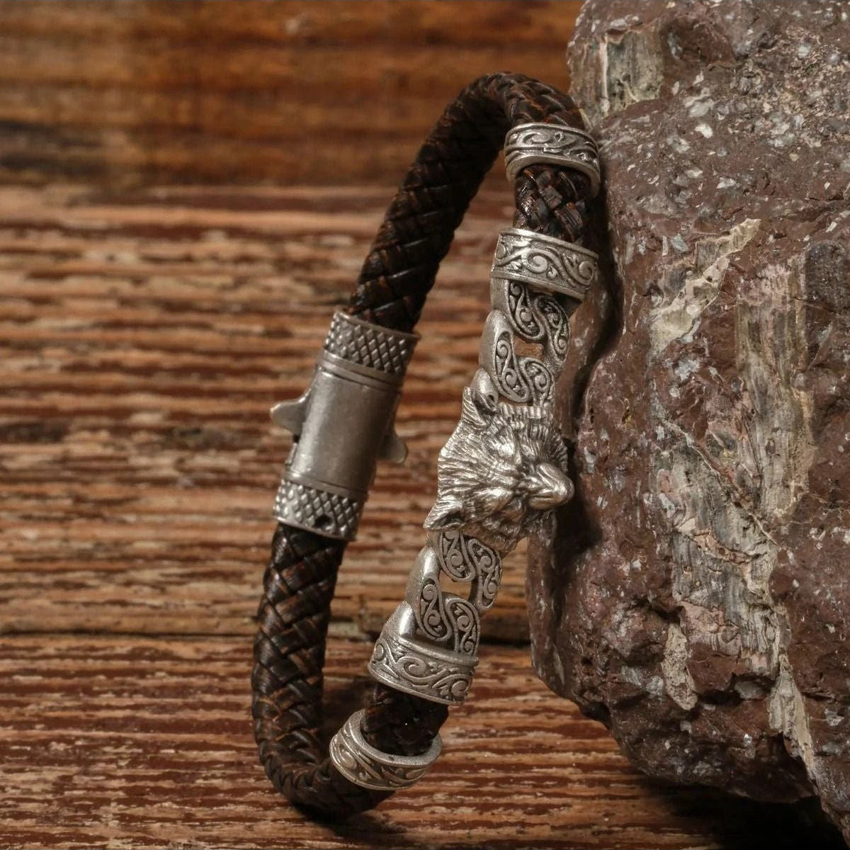Handmade Genuine Leather and Brass Motif Locked Buckle Bracelet SPF-P-028
