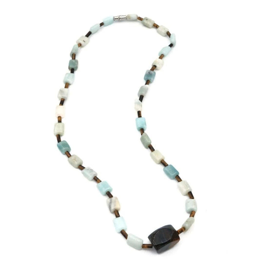 Amazonite and Tiger Eye Certified Natural Stone Necklace SPF-A-011