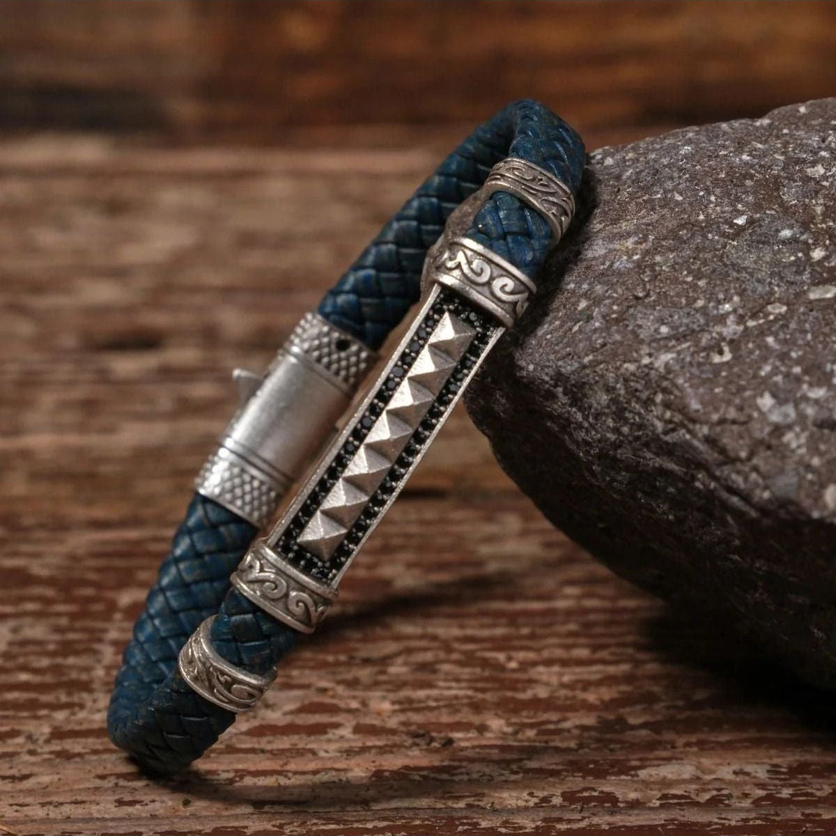 Handmade Genuine Leather and Brass Motif Locked Buckle Bracelet SPF-P-004