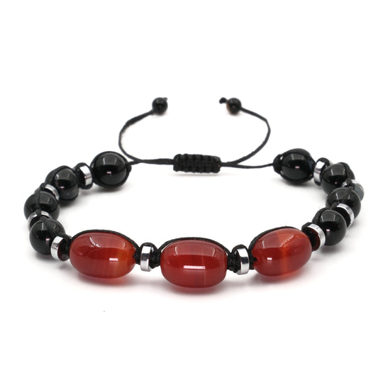 Red Black Agate and Hematite Macrame Certified Natural Stone Bracelet SPF-A-046