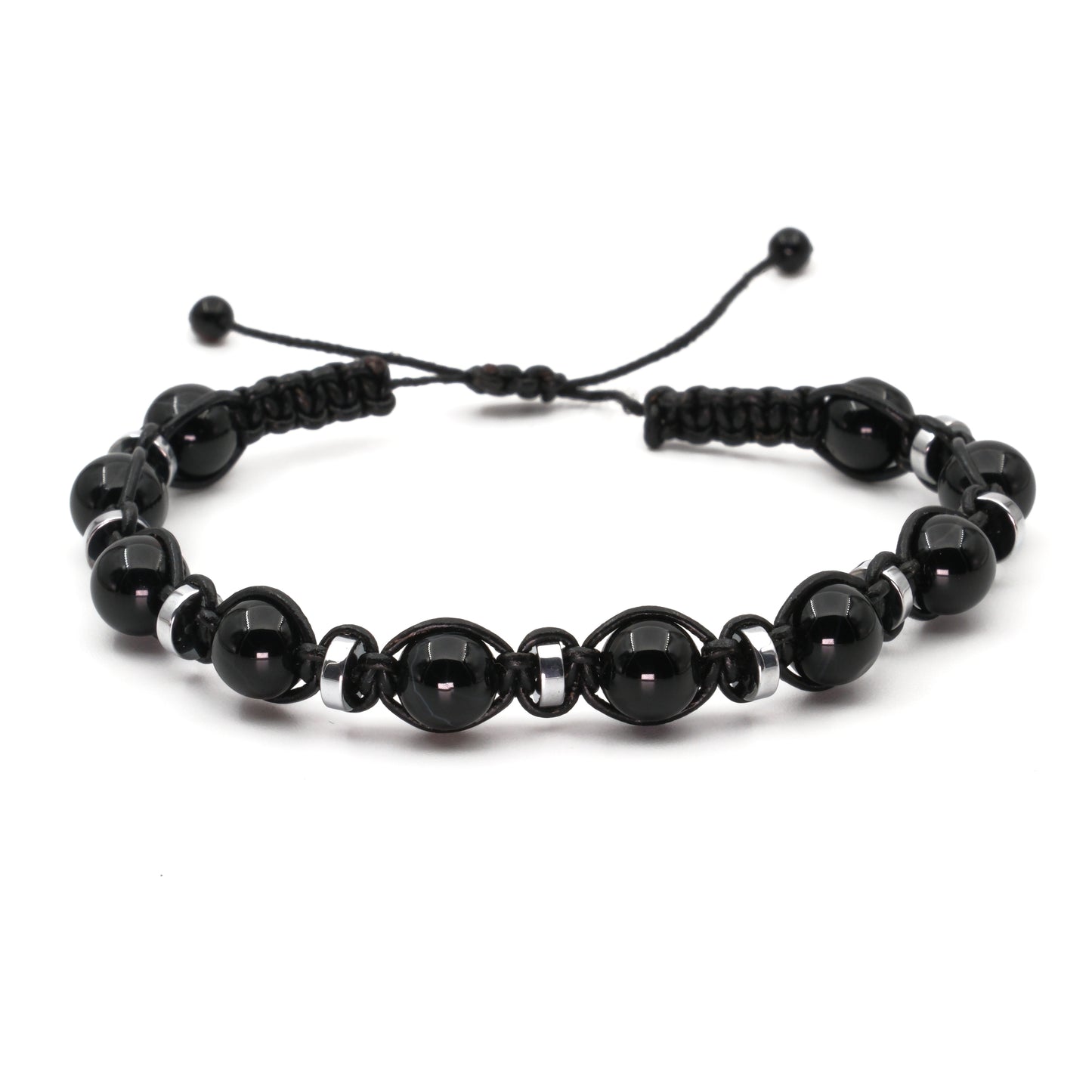Black Agate and Hematite Macrame Natural Stone Bracelet SPF-A-066