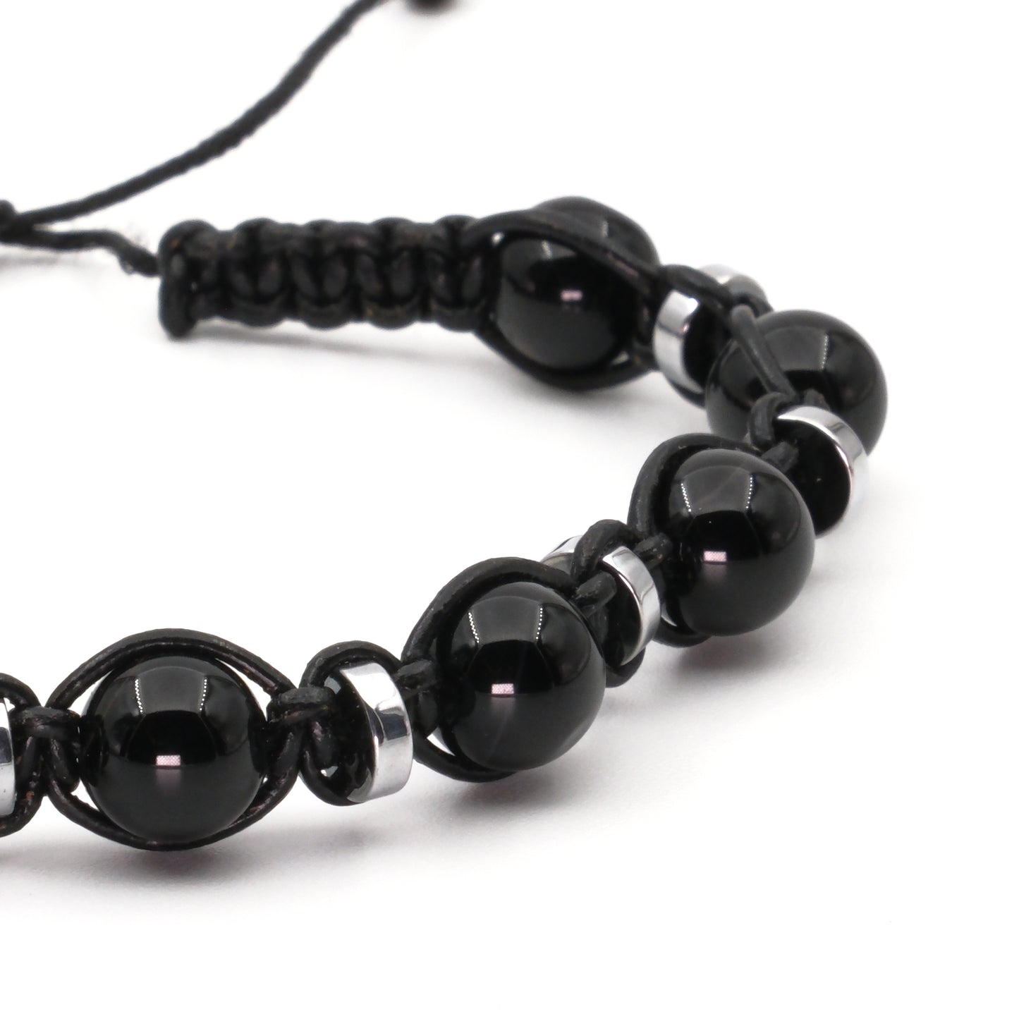 Black Agate and Hematite Macrame Natural Stone Bracelet SPF-A-066