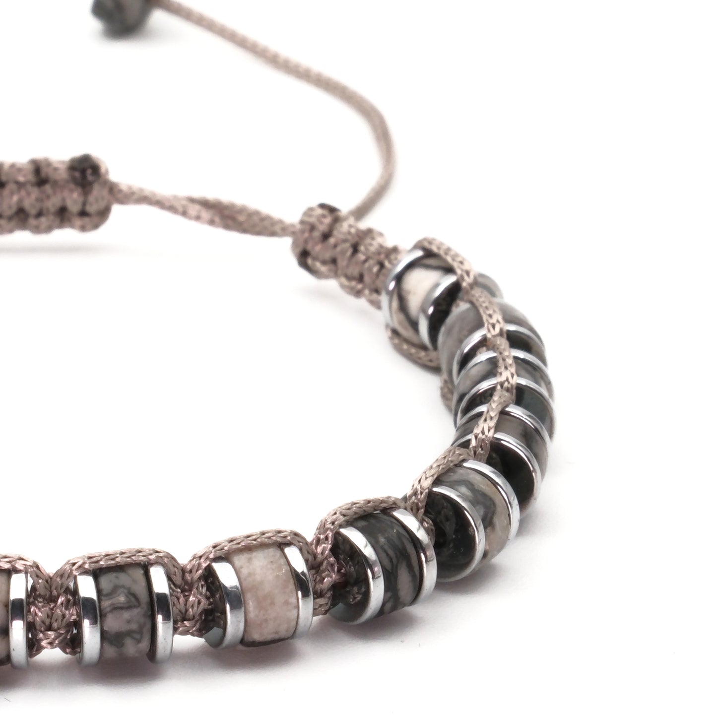 Picasso Jasper and Hematite Macrame Natural Stone Bracelet SPF-A-060