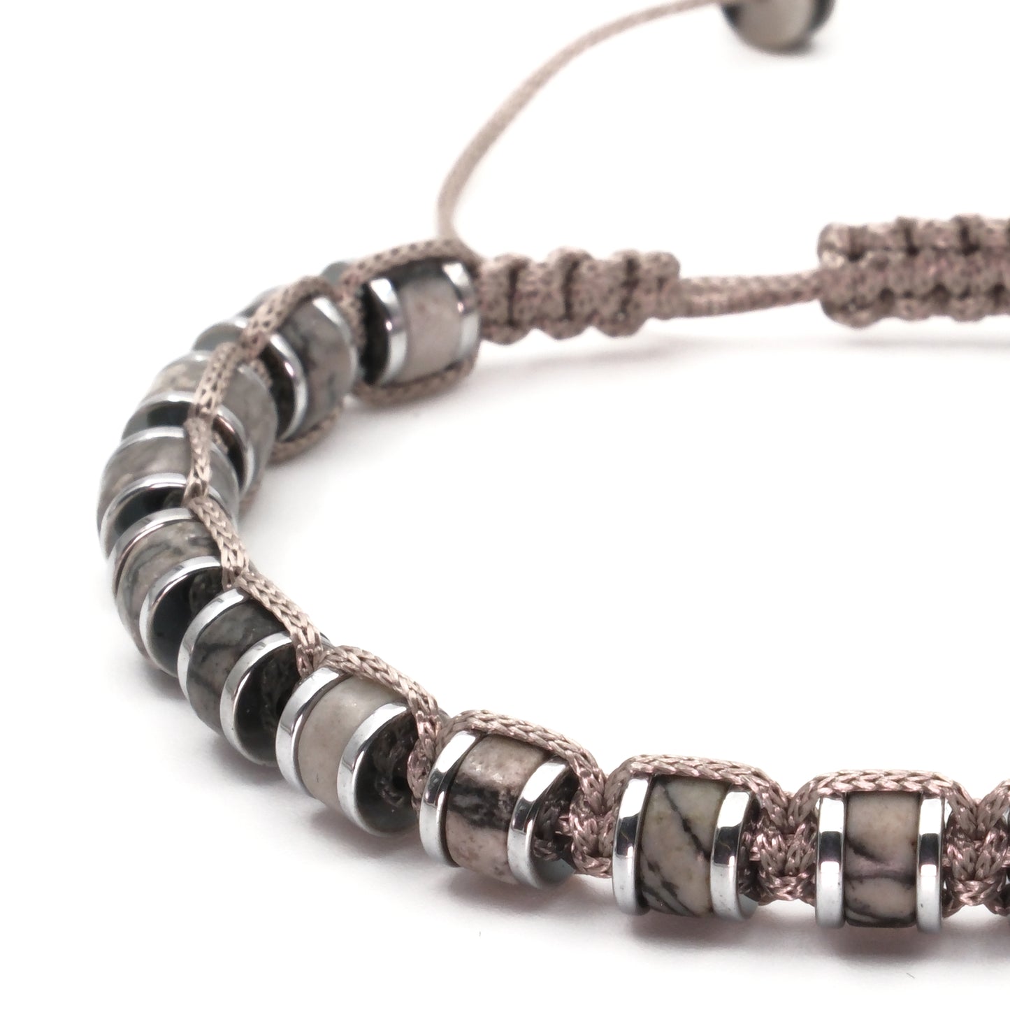 Picasso Jasper and Hematite Macrame Natural Stone Bracelet SPF-A-060