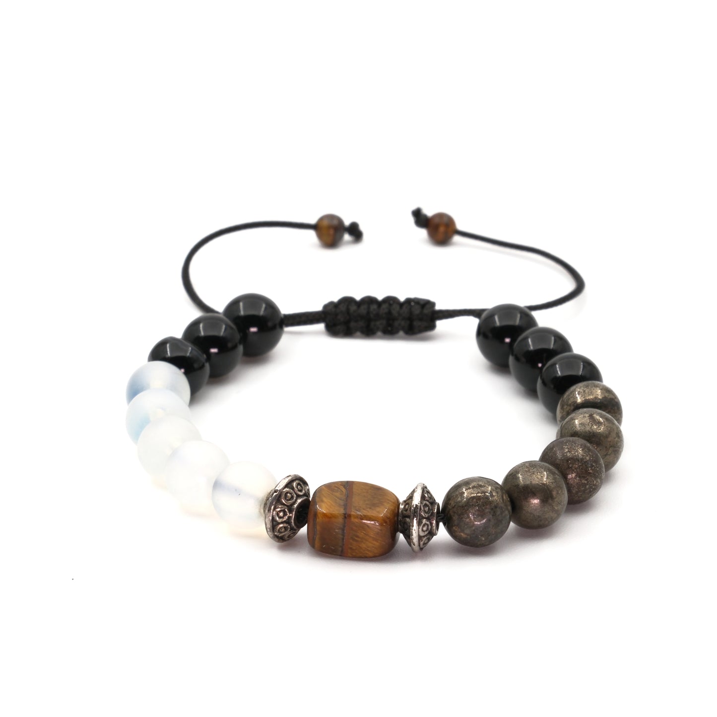 Opal Tiger Eye Prit and Agate Macrame Adjustable Natural Stone Bracelet SPF-A-055