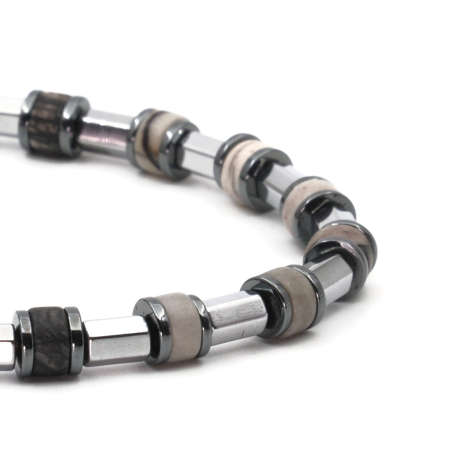 Picasso Jasper and Hematite Natural Stone Bracelet SPF-A-059