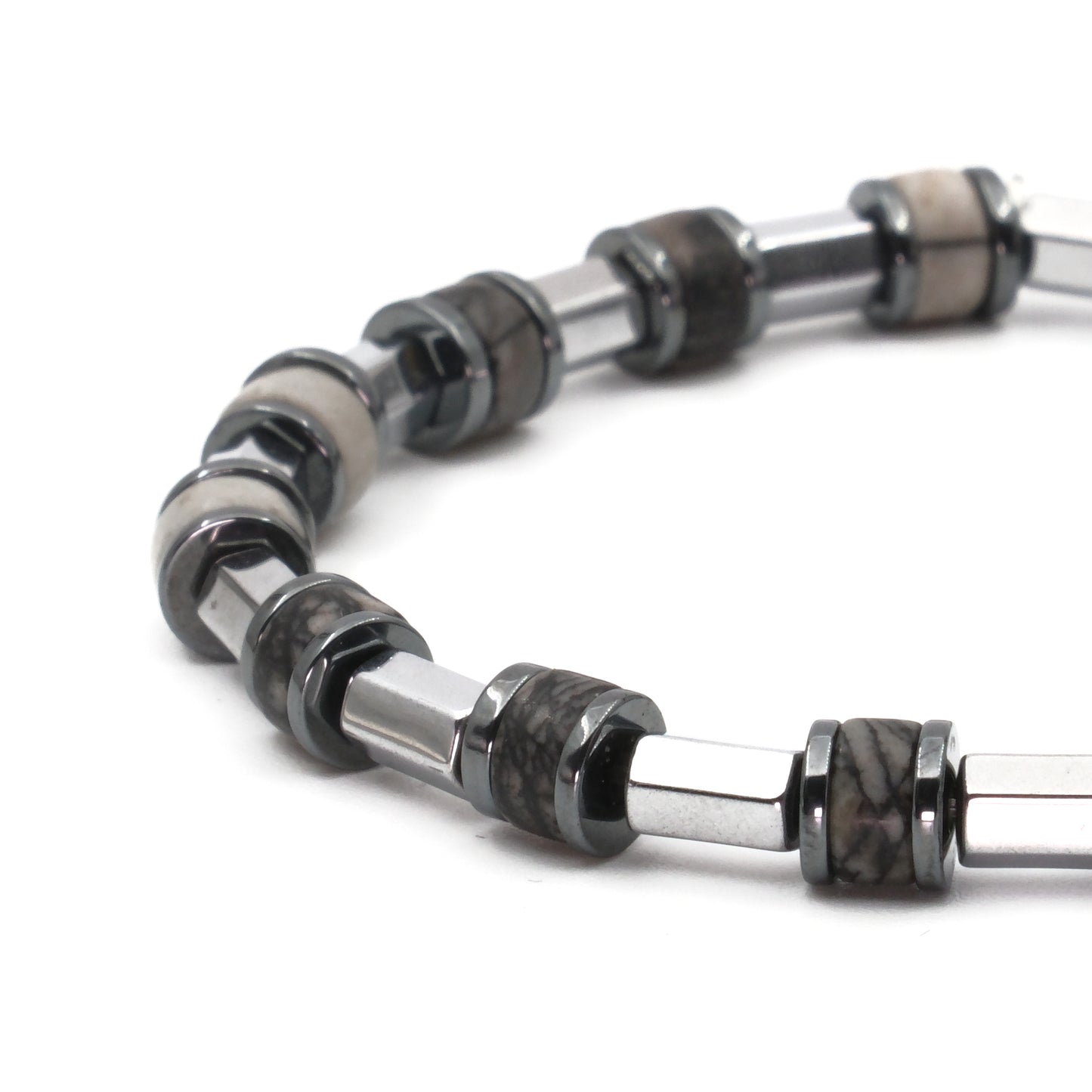 Picasso Jasper and Hematite Natural Stone Bracelet SPF-A-059