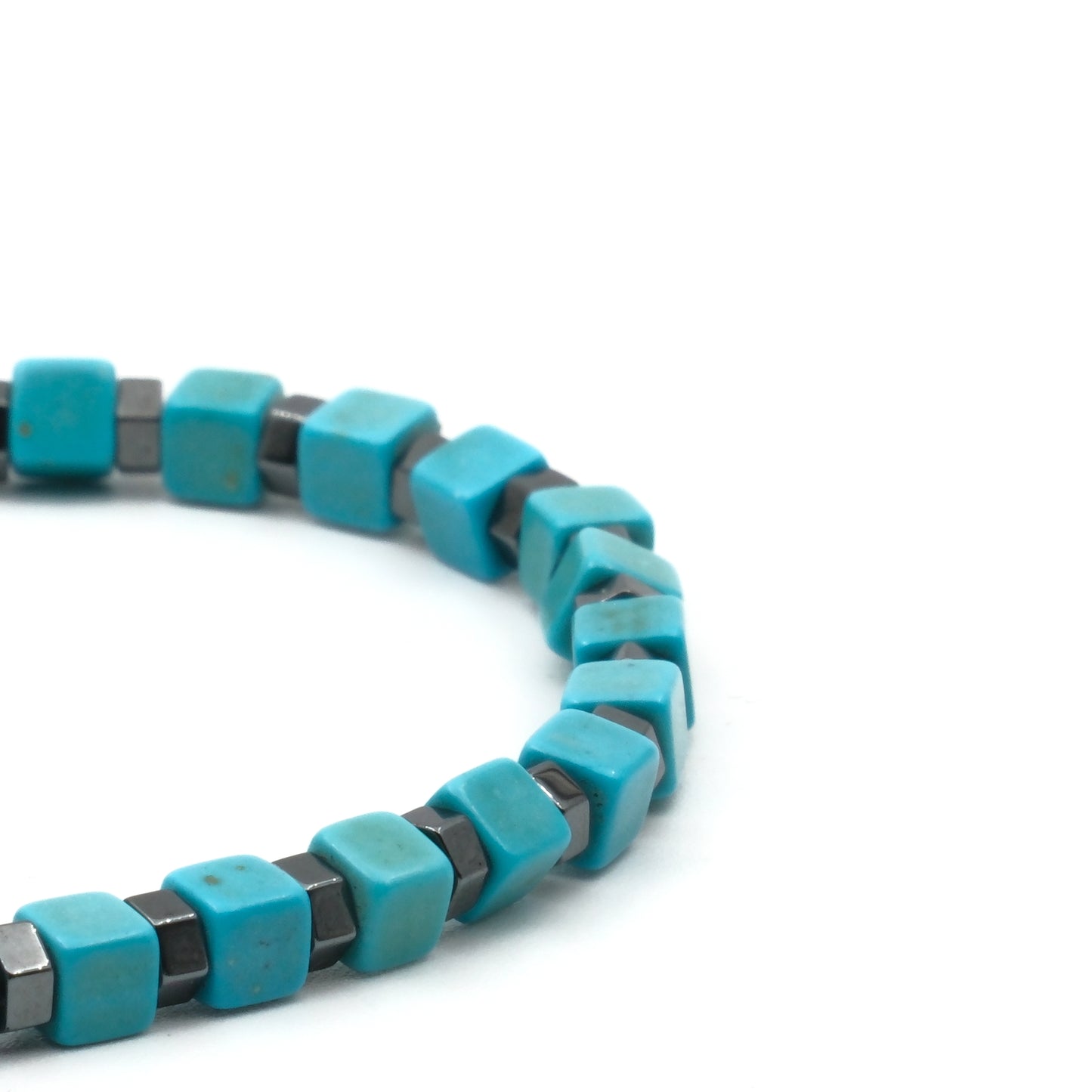 Cube Turquoise and Washer Hematite Natural Stone Natural Stone Bracelet SPF-A-048