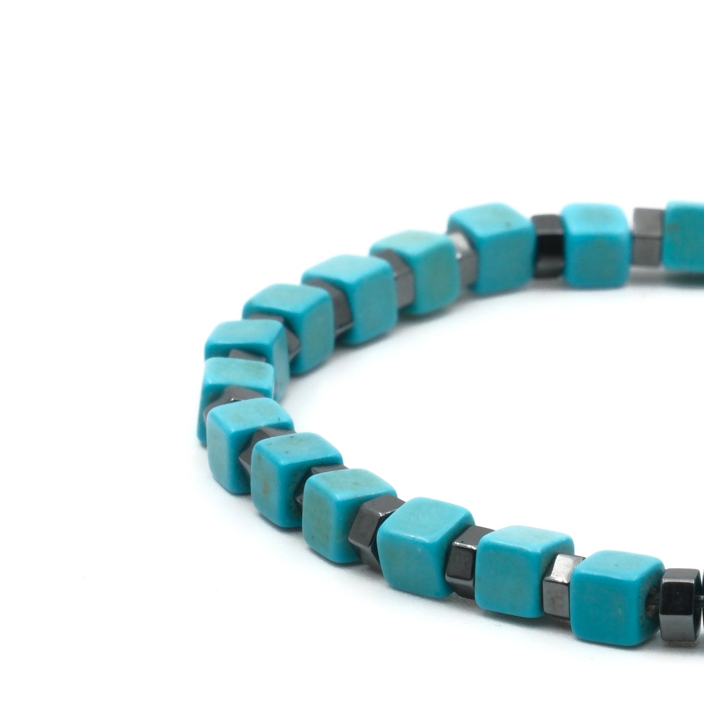 Cube Turquoise and Washer Hematite Natural Stone Natural Stone Bracelet SPF-A-048