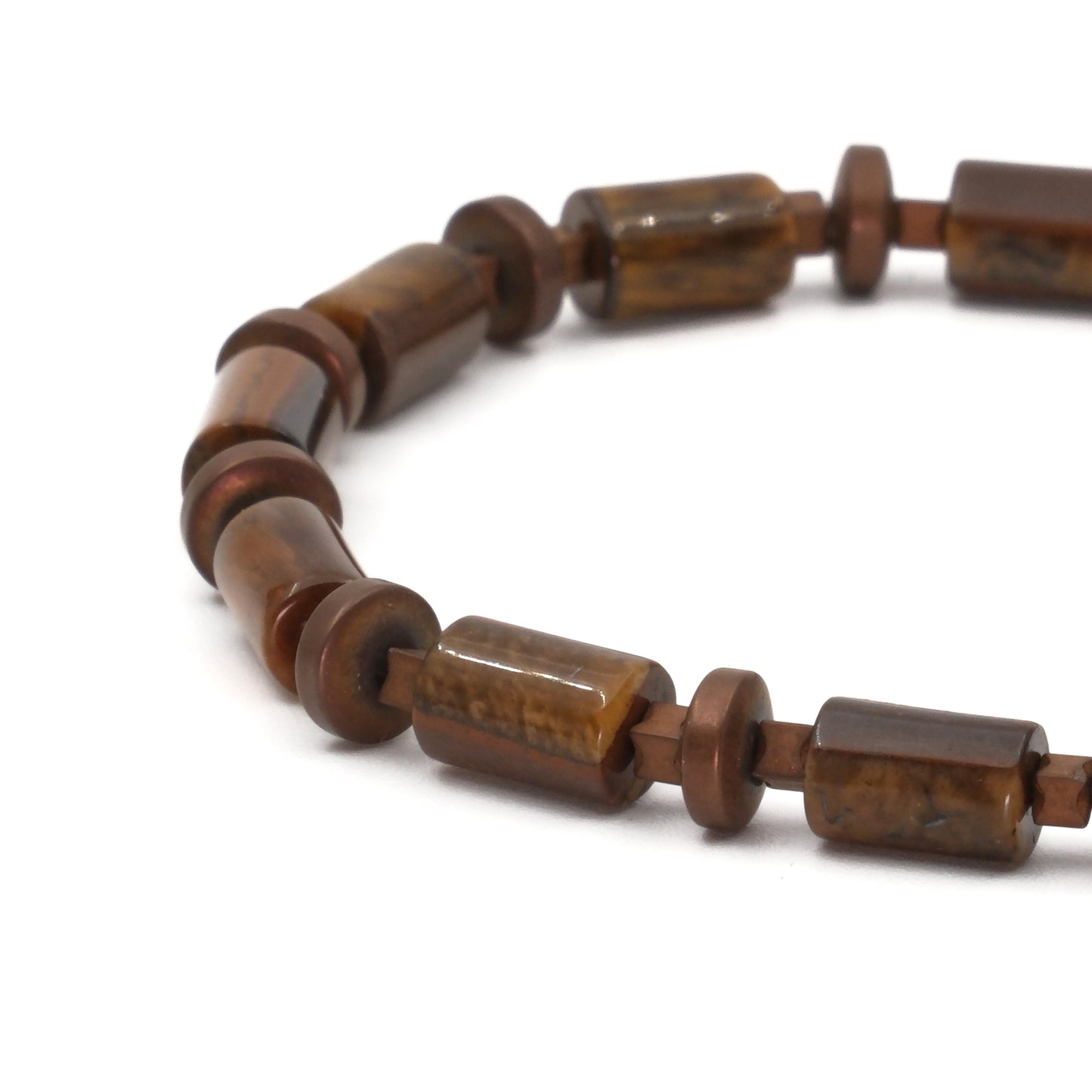 Cylinder Tiger Eye Hematite Natural Stone Bracelet SPF-A-062