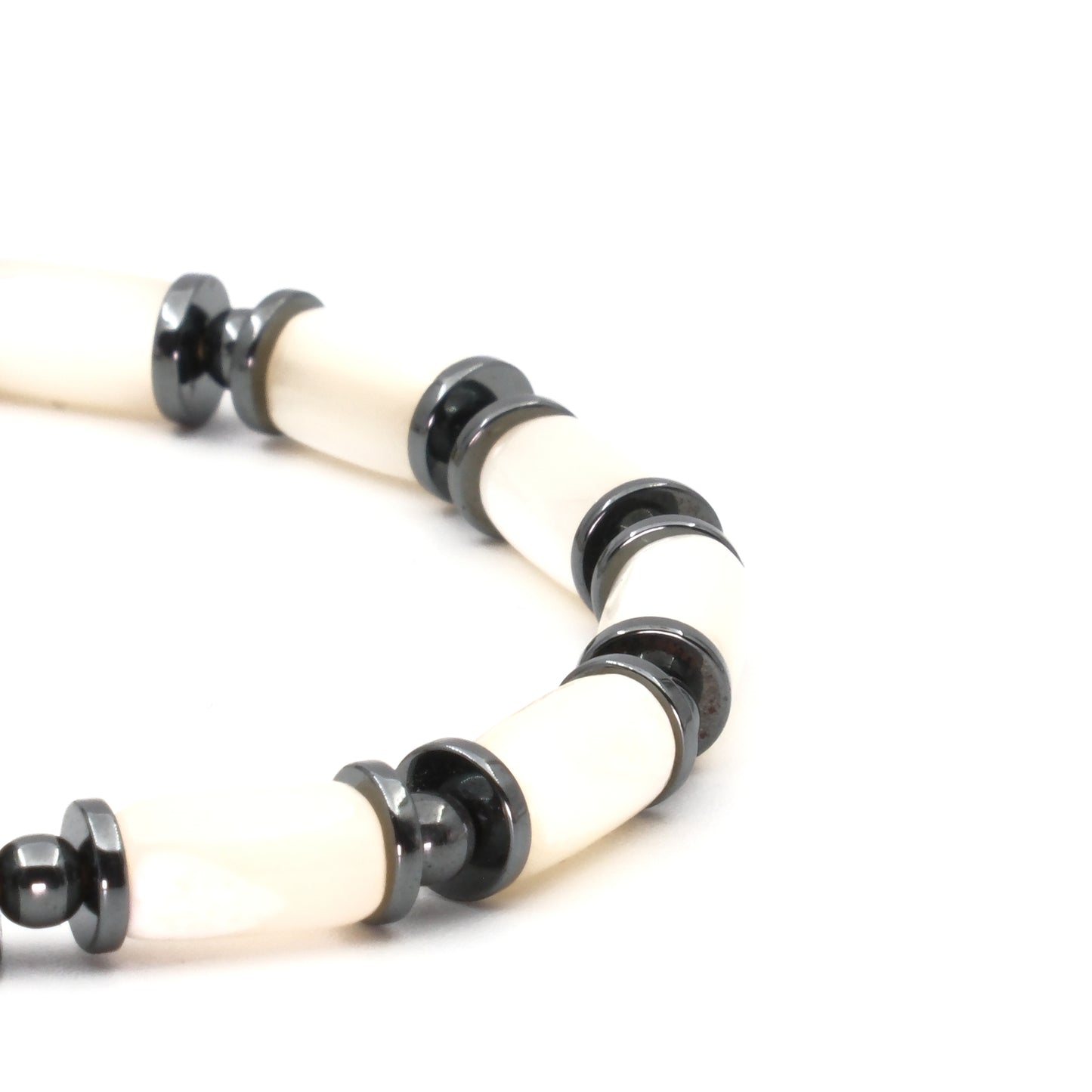 White Mother of Pearl and Hematite Natural Stone Bracelet SPF-A-020