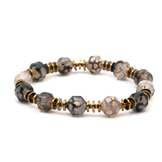 Veined Agate and Hematite Certified Natural Stone Bracelet SPF-A-074