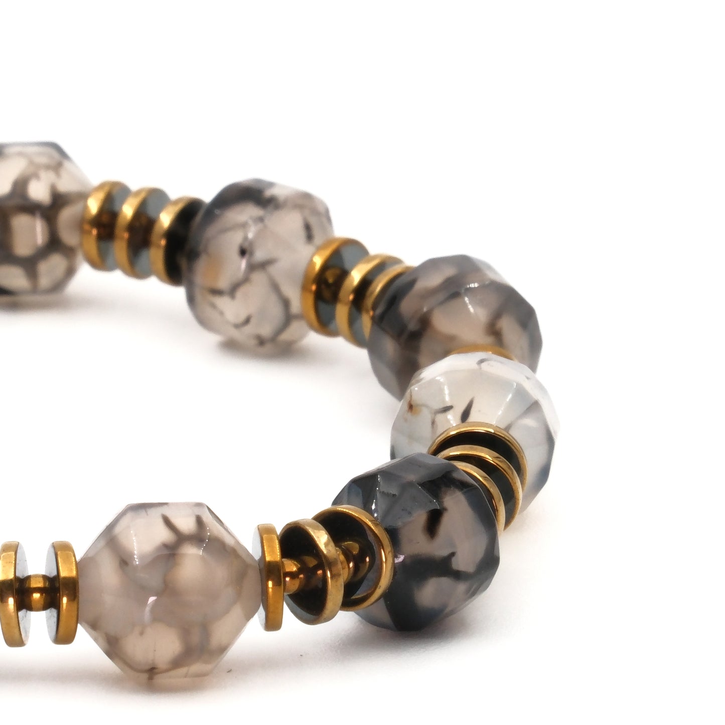 Veined Agate and Hematite Natural Stone Bracelet SPF-A-074