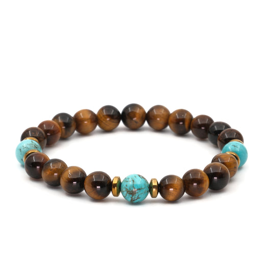 Kaplan Gözü Turkuaz ve Hematit Sertifikalı Doğal Taş Bileklik SPF-A-033