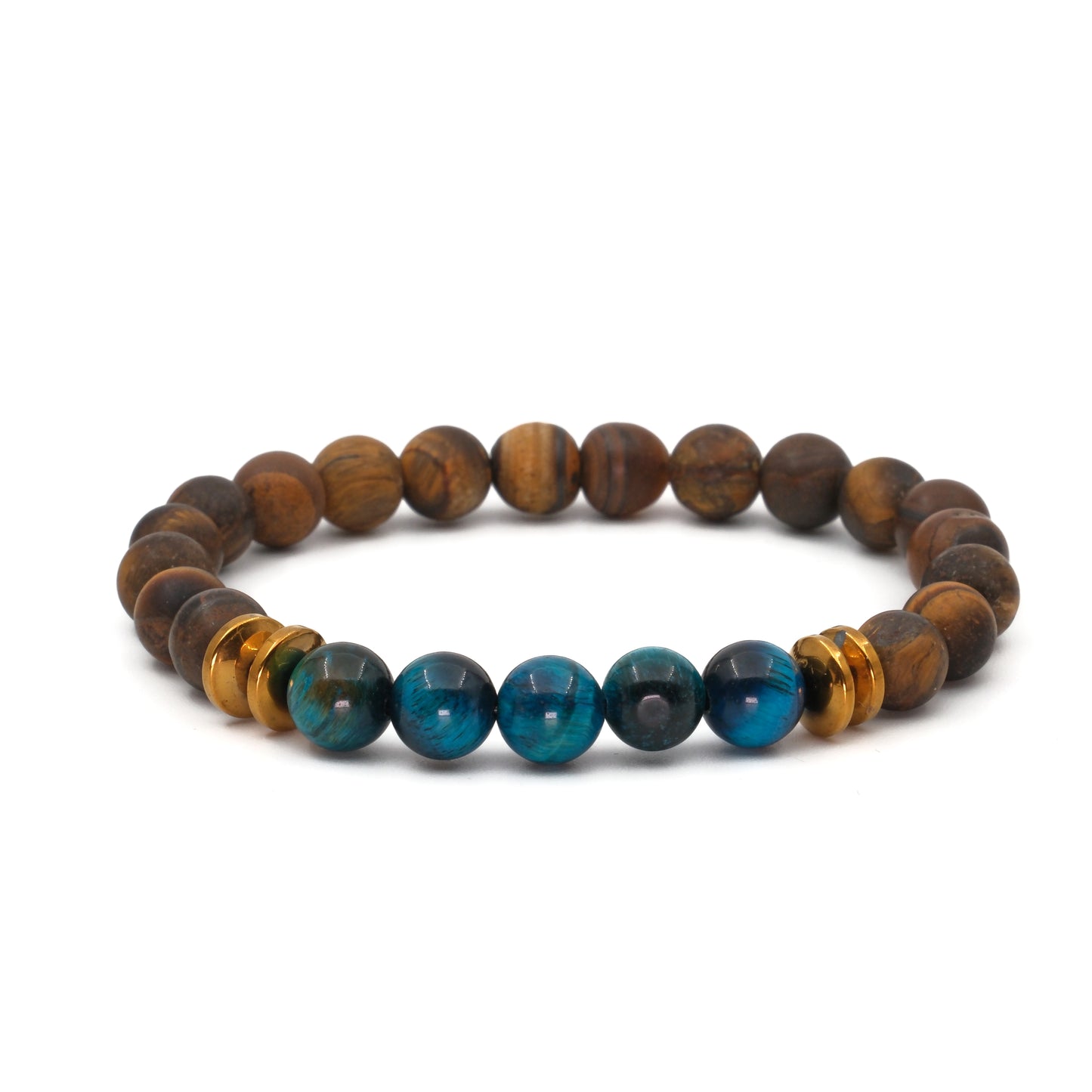 Blue and Brown Matte Tiger Eye Hematite Natural Stone Bracelet SPF-A-054