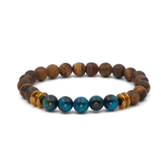 Blue and Brown Matte Tiger Eye Hematite Certified Natural Stone Bracelet SPF-A-054