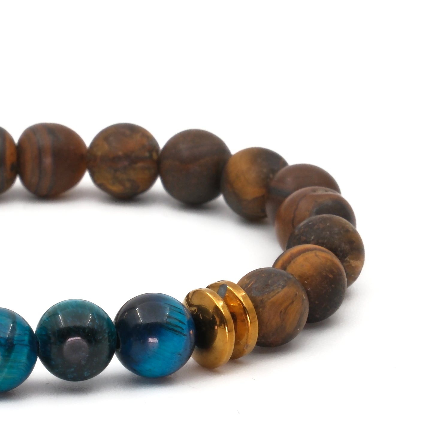 Blue and Brown Matte Tiger Eye Hematite Natural Stone Bracelet SPF-A-054