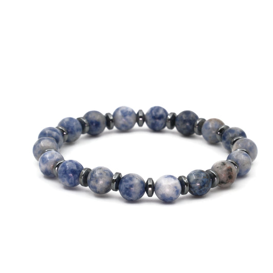 Globe Sodalite and Hematite Certified Natural Stone Bracelet SPF-A-049