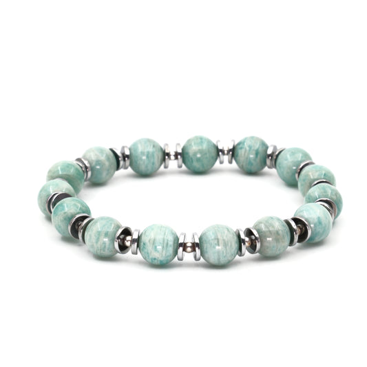 Amazonite and Hematite Certified Natural Stone Bracelet SPF-A-008