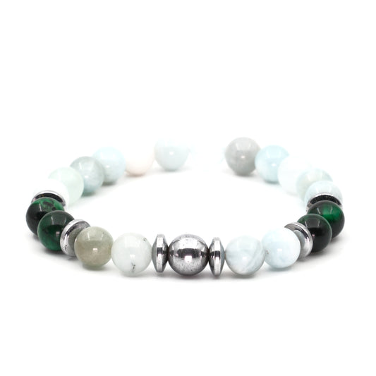 Aquamarine Tiger Eye Hematite Certified Natural Stone Bracelet SPF-A-005