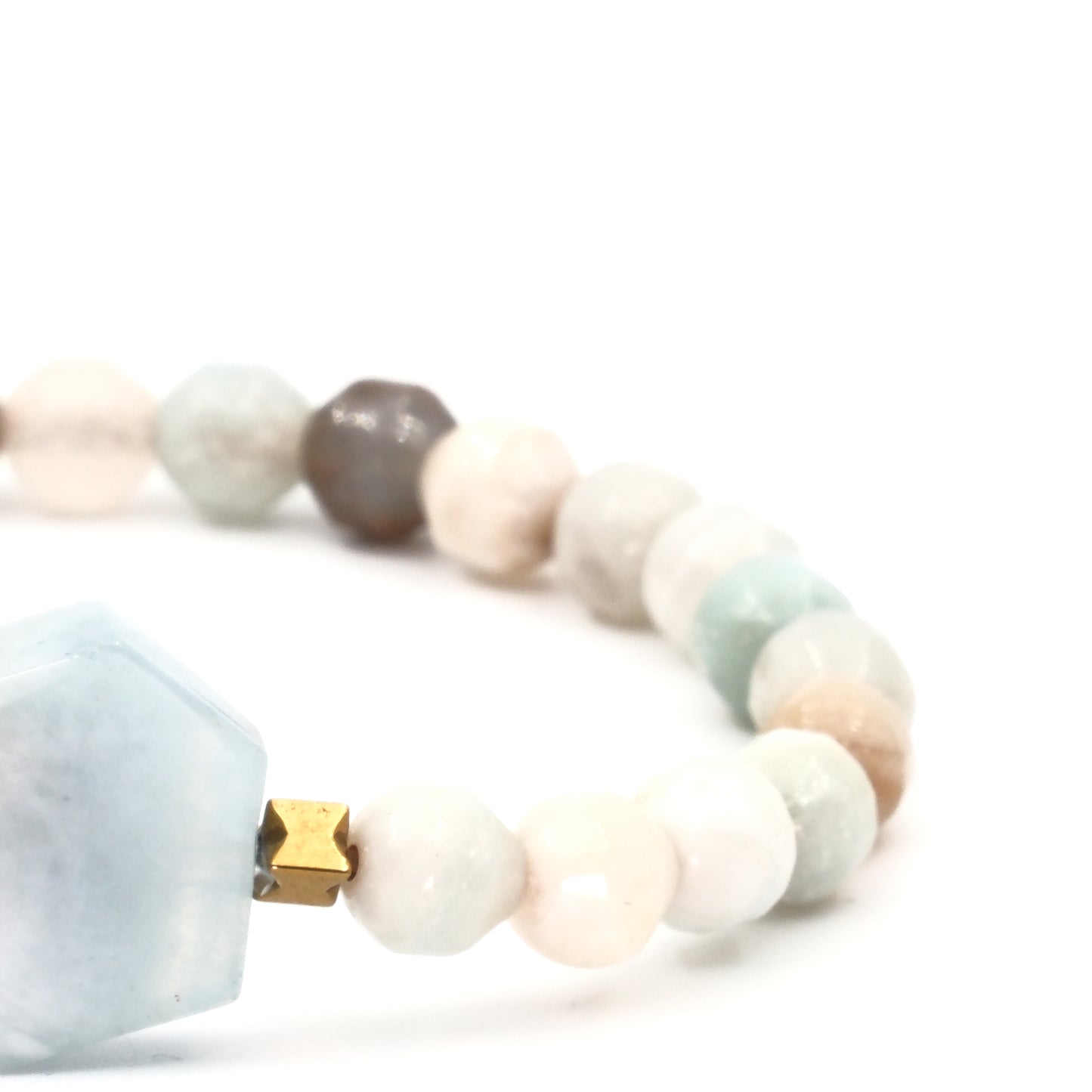 Aquamarine Amozonite and Hematite Natural Stone Bracelet SPF-A-003