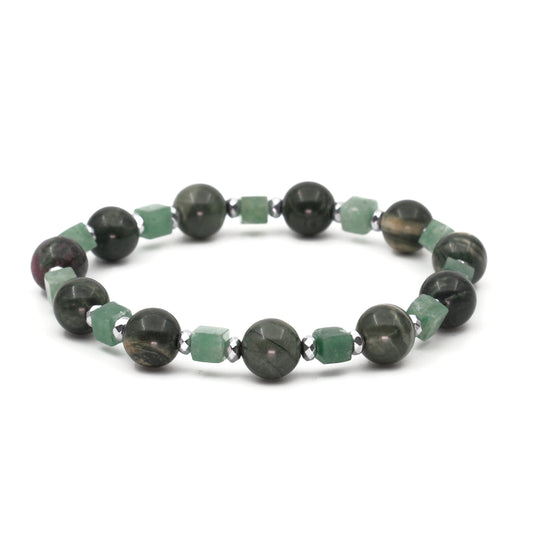 Aventurine Jasper and Hematite Certified Natural Stone Bracelet SPF-A-015