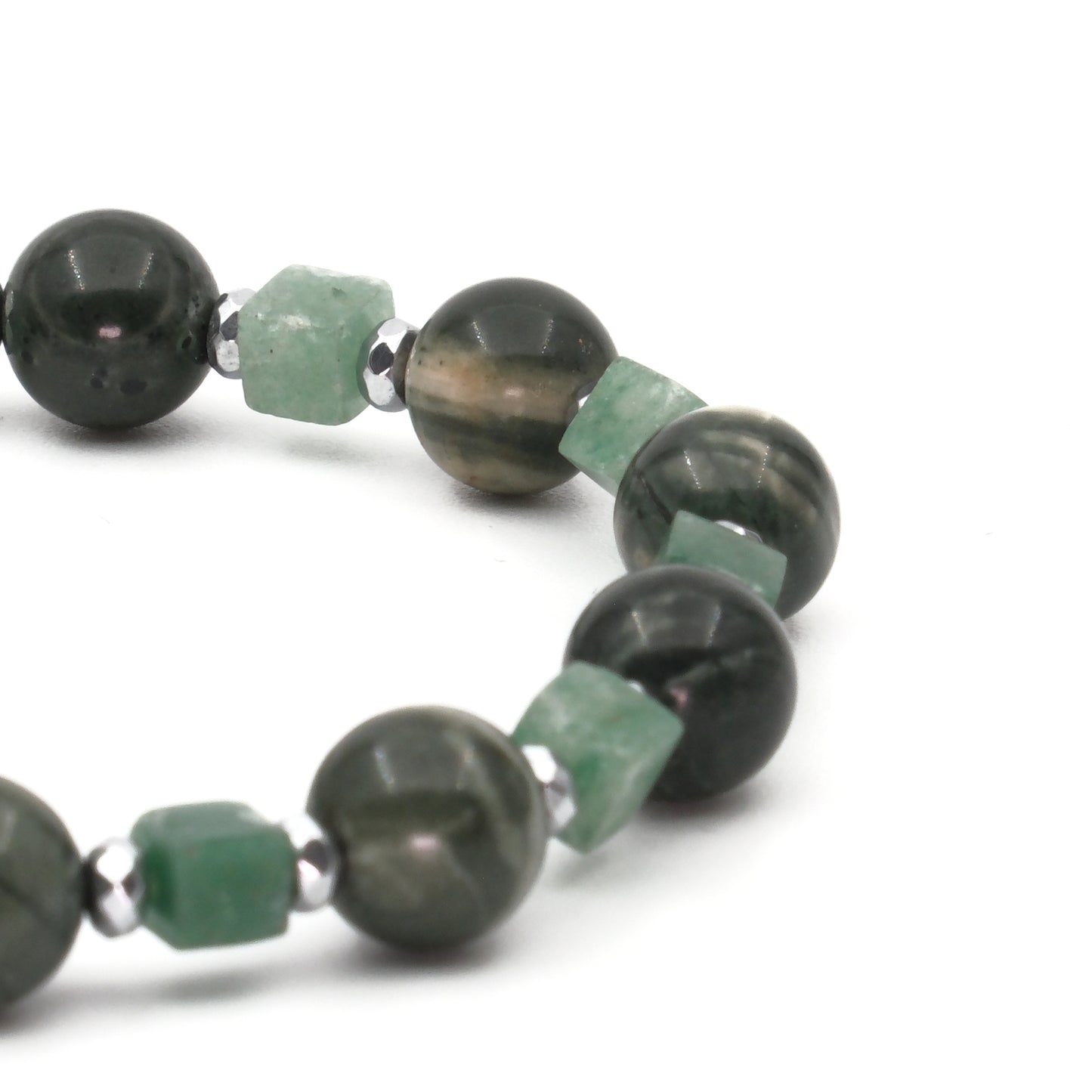Aventurine Jasper and Hematite Natural Stone Bracelet SPF-A-015