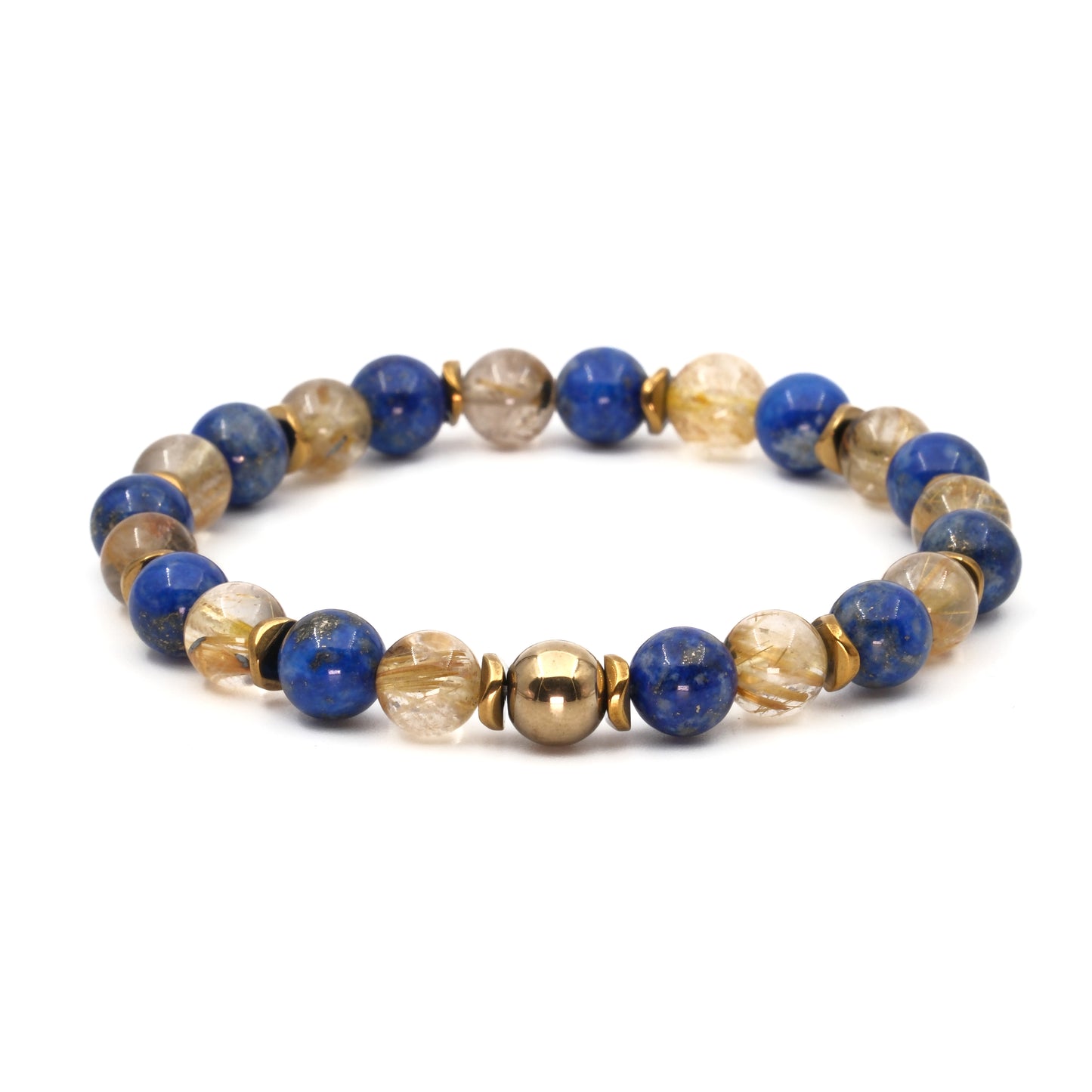 Certified Natural Stone Bracelet with Golden Rutilated Quartz and Lapis Lazuli SPF-A-006