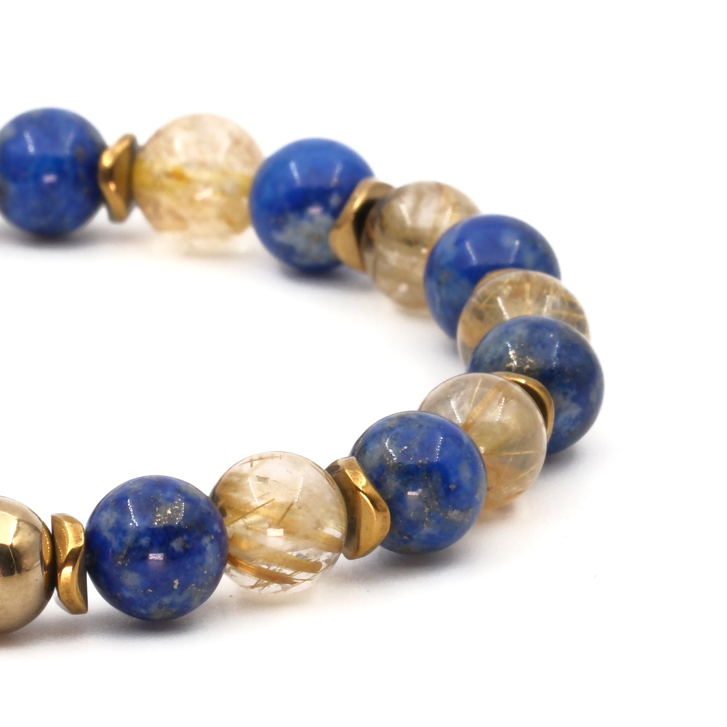 Certified Natural Stone Bracelet with Golden Rutilated Quartz and Lapis Lazuli SPF-A-006