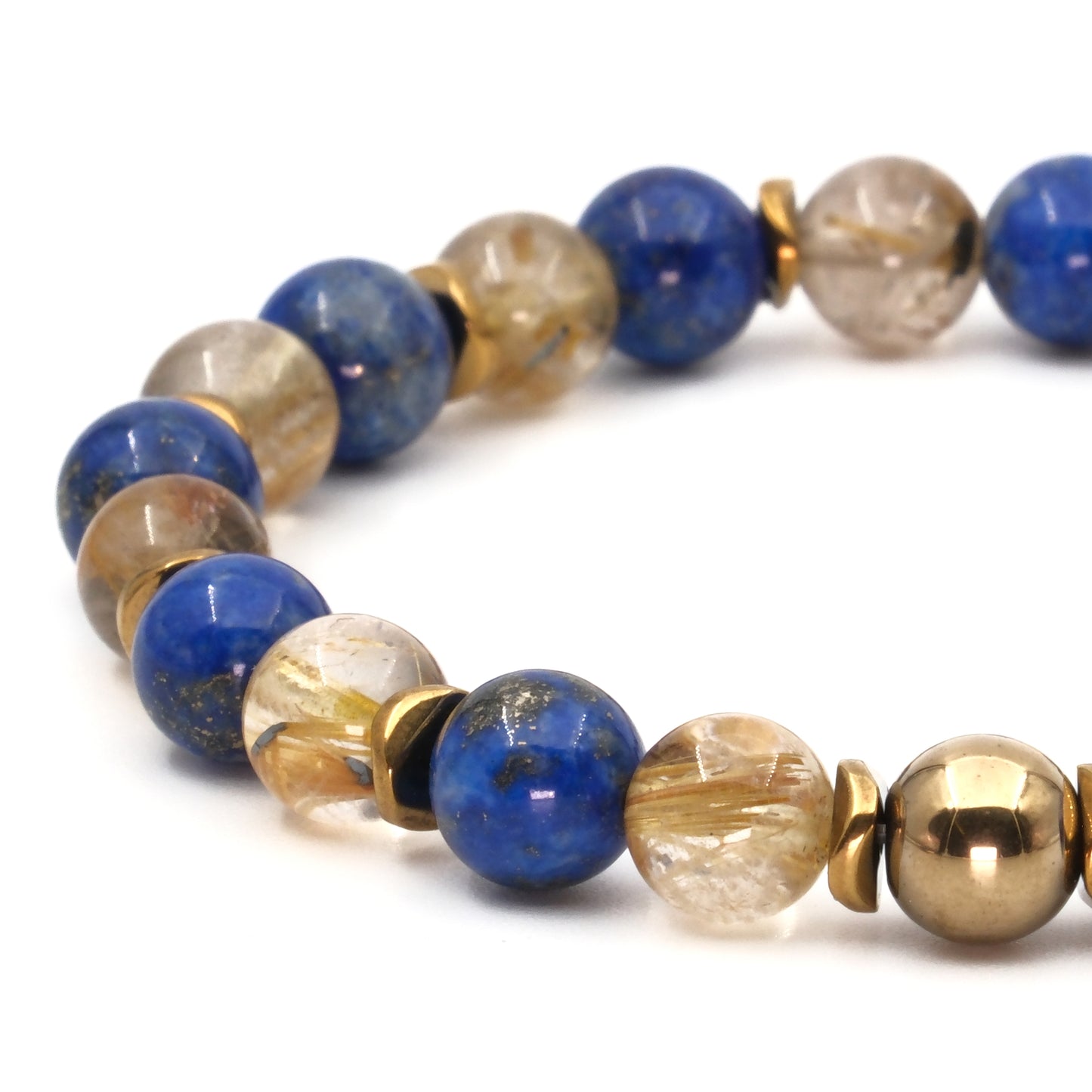 Certified Natural Stone Bracelet with Golden Rutilated Quartz and Lapis Lazuli SPF-A-006