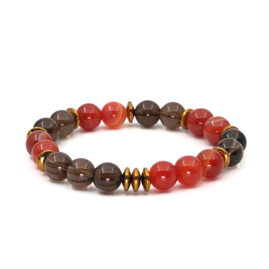 Agate and Smoky Quartz Hematite (10mm) Certified Natural Stone Bracelet SPF-A-001