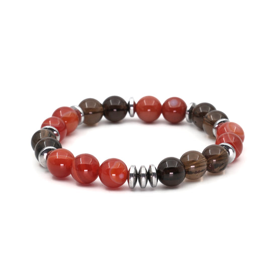 Agate and Smoky Quartz Hematite (10mm) Certified Natural Stone Bracelet SPF-A-002