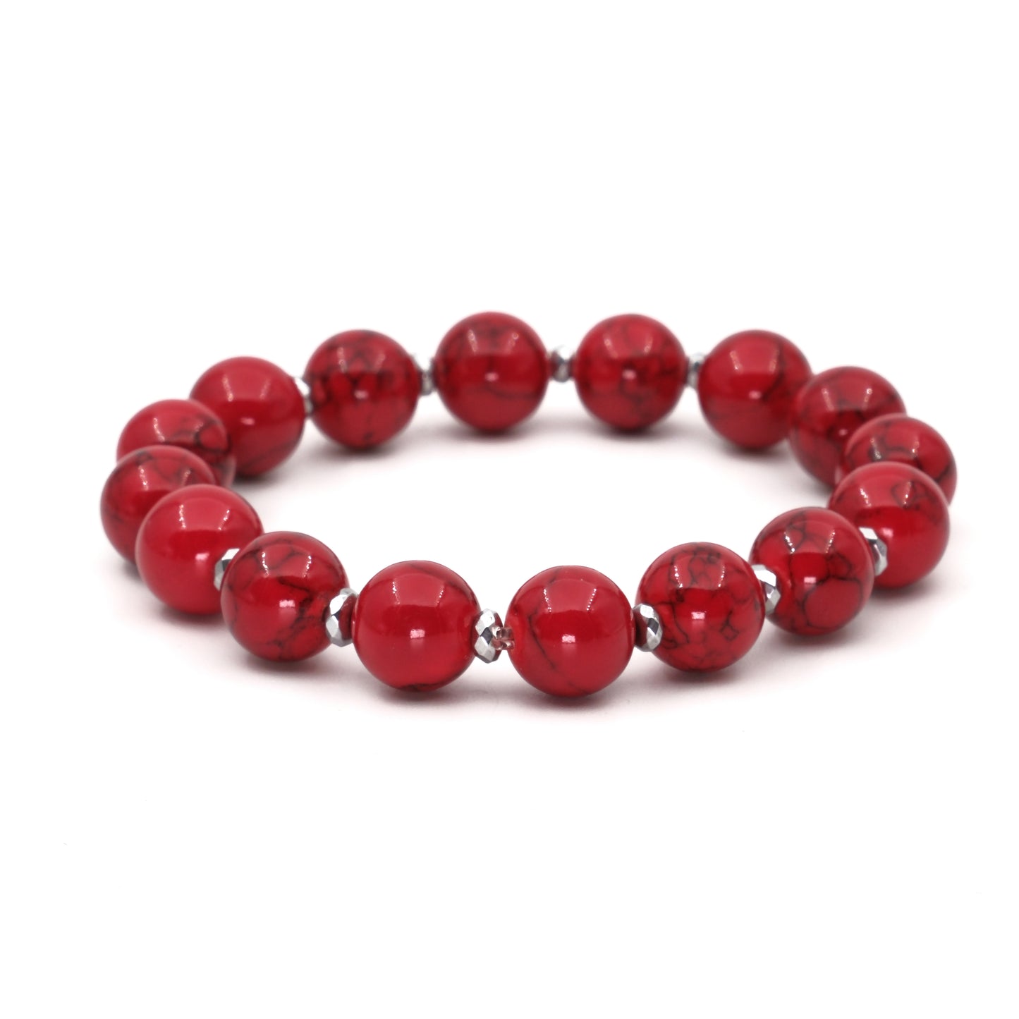 Red Coral and Hematite Natural Stone Bracelet SPF-A-045