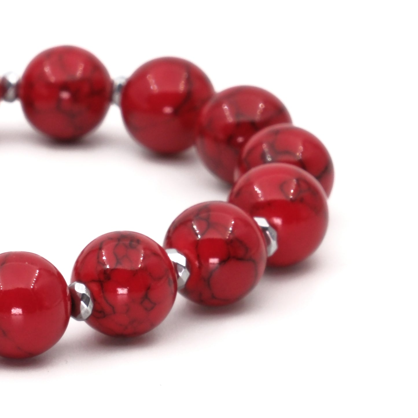 Red Coral and Hematite Natural Stone Bracelet SPF-A-045