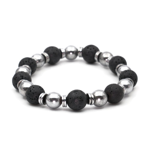 Lava Stone and Hematite Certified Natural Stone Bracelet SPF-A-052