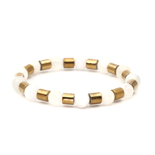 Moonstone and Hematite Certified Natural Stone Bracelet SPF-A-018