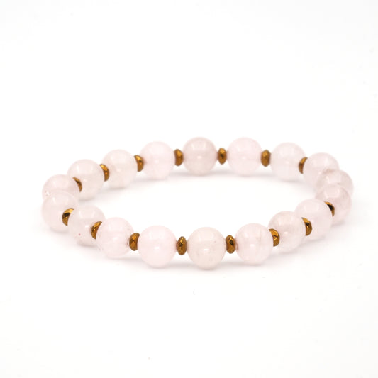 Pink Quartz and Hematite Certified Natural Stone Bracelet SPF-A-057