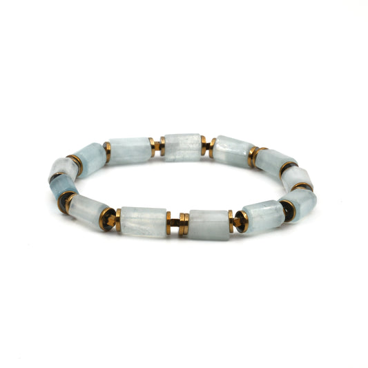 Aquamarine and Hematite Certified Natural Stone Bracelet SPF-A-081