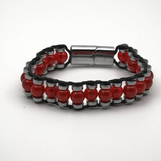 Red Agate and Hematite Natural Stone Bracelet SPF-A-044