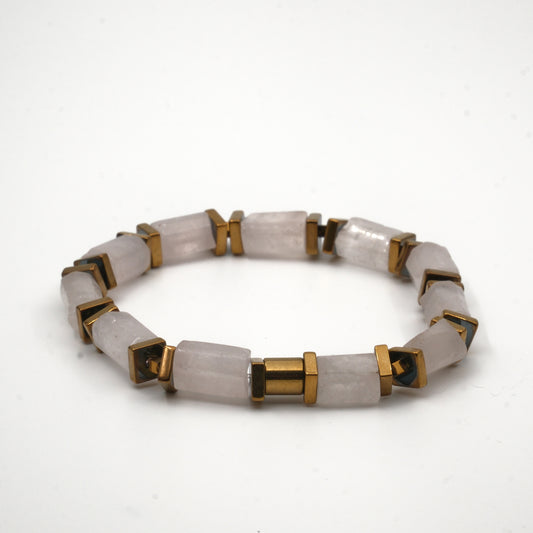 Rose Quartz and Hematite Natural Stone Bracelet SPF-A-057