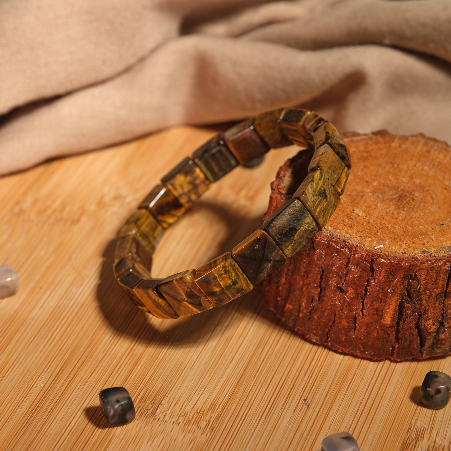 Cube Tiger Eye Certified Natural Stone Bracelet SPF-A-083
