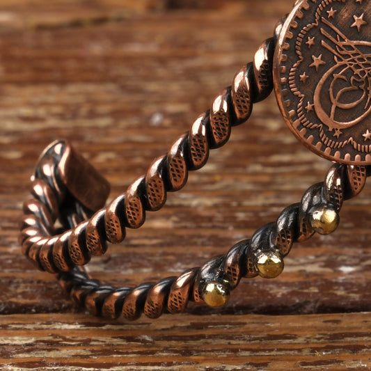 El Yapımı Motifli Saf Bakır Unisex Bileklik SPF-B-011