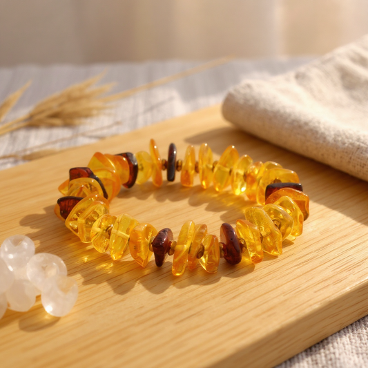 Amber and Hematite Certified Natural Stone Bracelet SPF-A-043