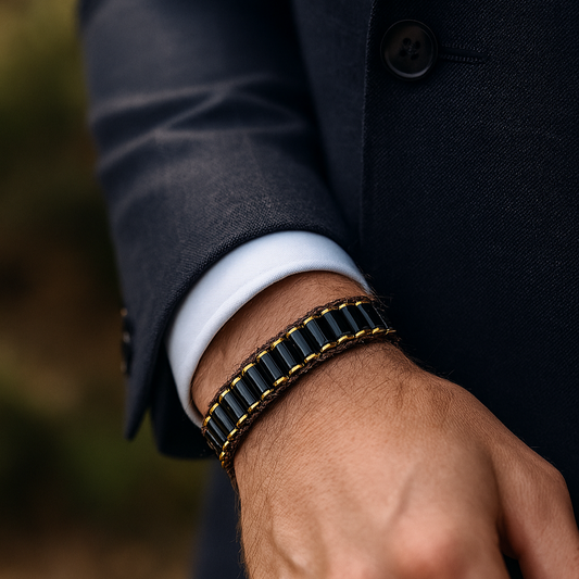 Black Onyx and Hematite Certified Natural Stone Bracelet SPF-A-065