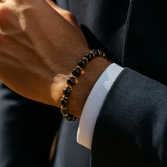 Siyah Obsidyen Hematit Sertifikalı Doğal Taş Bileklik SPF-A-067