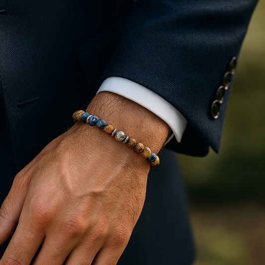 Sodalit Jasper ve Hematit Sertifikalı Doğal Taş Bileklik SPF-A-068