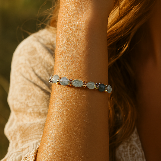 Aquamarine Hematite Macrame Certified Natural Stone Bracelet SPF-A-004