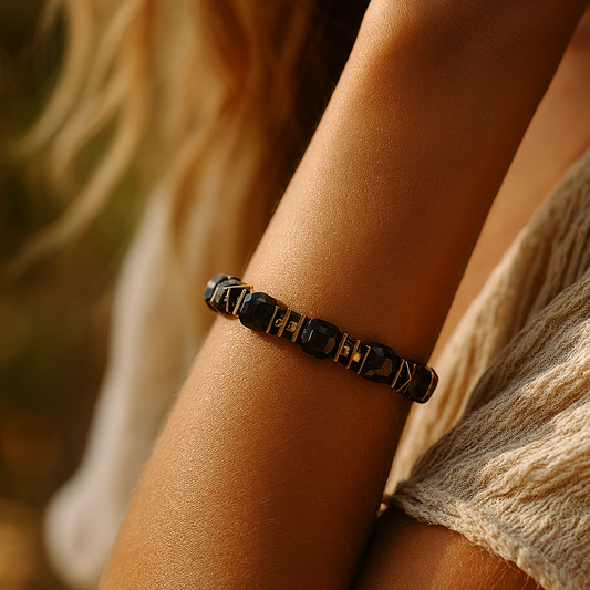 Black Onyx and Hematite Certified Natural Stone Bracelet SPF-A-064