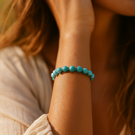 Turkuaz (10mm) ve Hematit Sertifikalı Doğal Taş Bileklik SPF-A-070